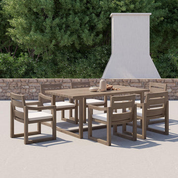 7 Pieces Modern Outdoor Dining Set with Rectangle Teak Wood Table and Chair in Natural